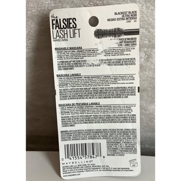 Maybelline The Falsies Lash Lift Mascara Blackest Black 200 Volumizing Washable - Picture 2 of 3